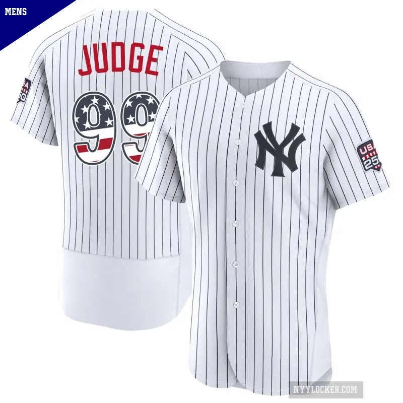 Men's No.99 Aaron Judge New York Yankees White Authentic USA 250 Fourth Of July Home Stadium Jersey